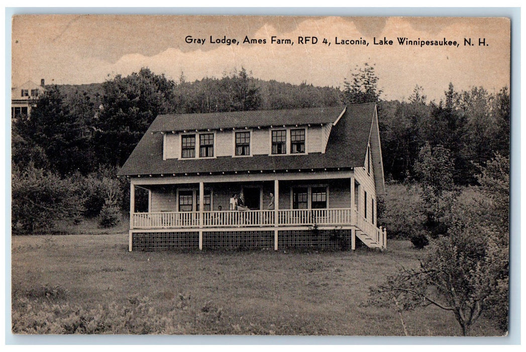 c1910's Gray Lodge Ames Farm RFD Laconia Lake Winnipesaukee NH Posted Postcard