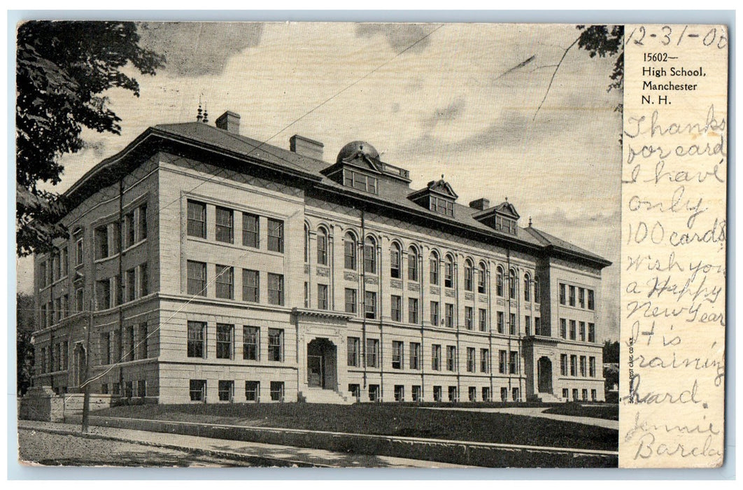 1907 High School Building Manchester New Hampshire NH Posted Vintage Postcard`