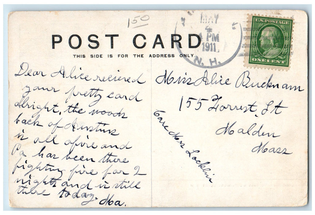 1911 Broadway Looking West Scene West Derry New Hampshire NH Posted Postcard