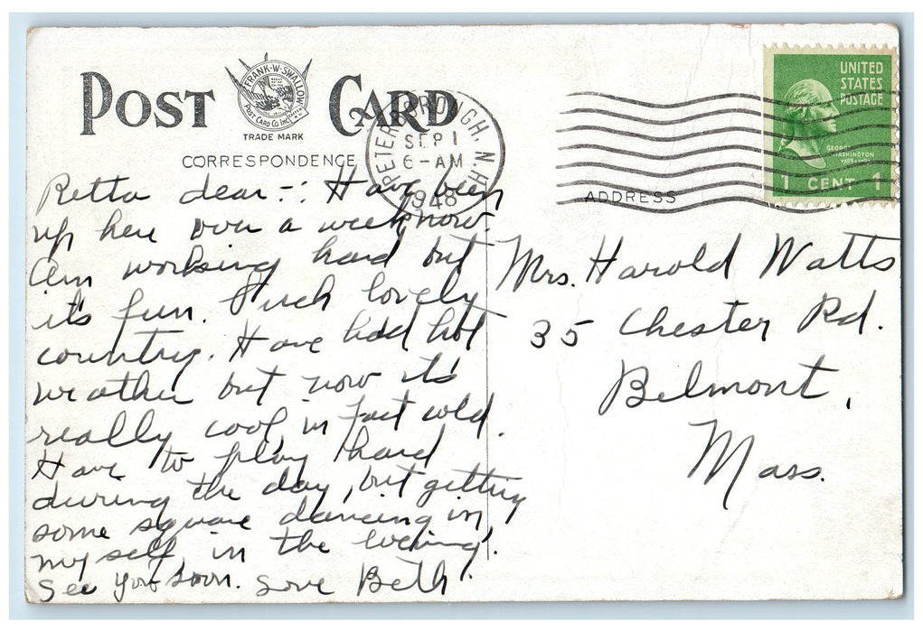 1948 Sargeant Campus Mt. Monadnock In Background Peterborough NH Postcard