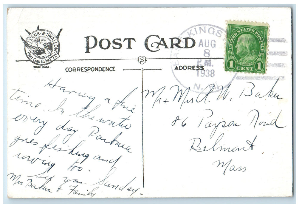 1938 On The Shore Of Kingston Lake Kingston New Hampshire NH Posted Postcard