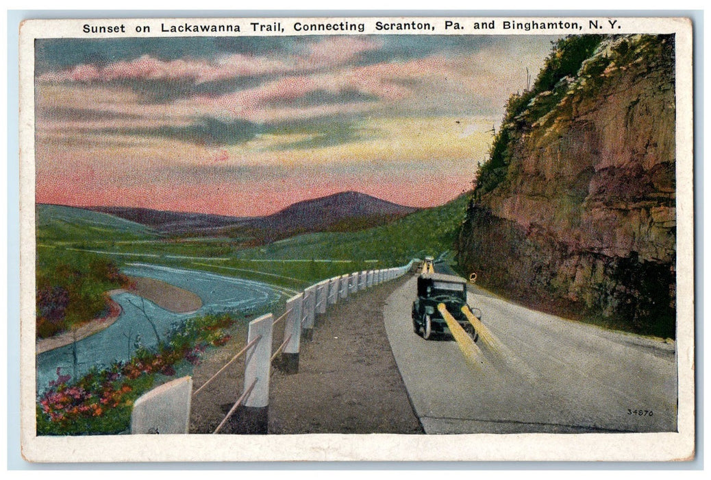 1935 Sunset On Lackawanna Trail Connecting Scranton PA & Binghamton NY Postcard