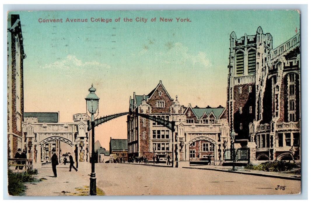 1914 Convent Avenue College City Arch Students Post Lamp School NY Postcard