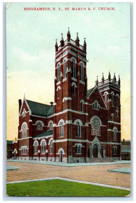 c1910's St. Mary's R.C. Church Panoramic View Binghamton New York NY Postcard