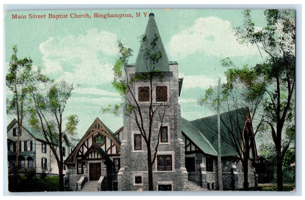 c1910's Main Street Baptist Church Front View Binghamton New York NY Postcard