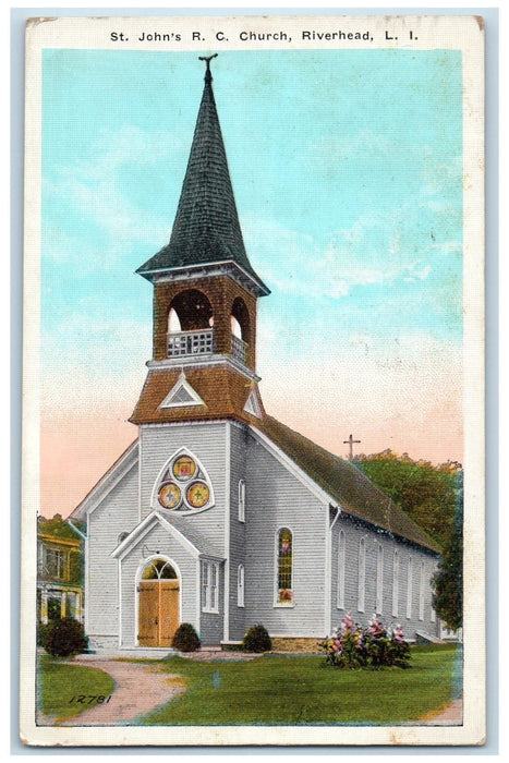 1924 St. John's Roman Catholic Church Belfry Riverhead Long Island LI Postcard