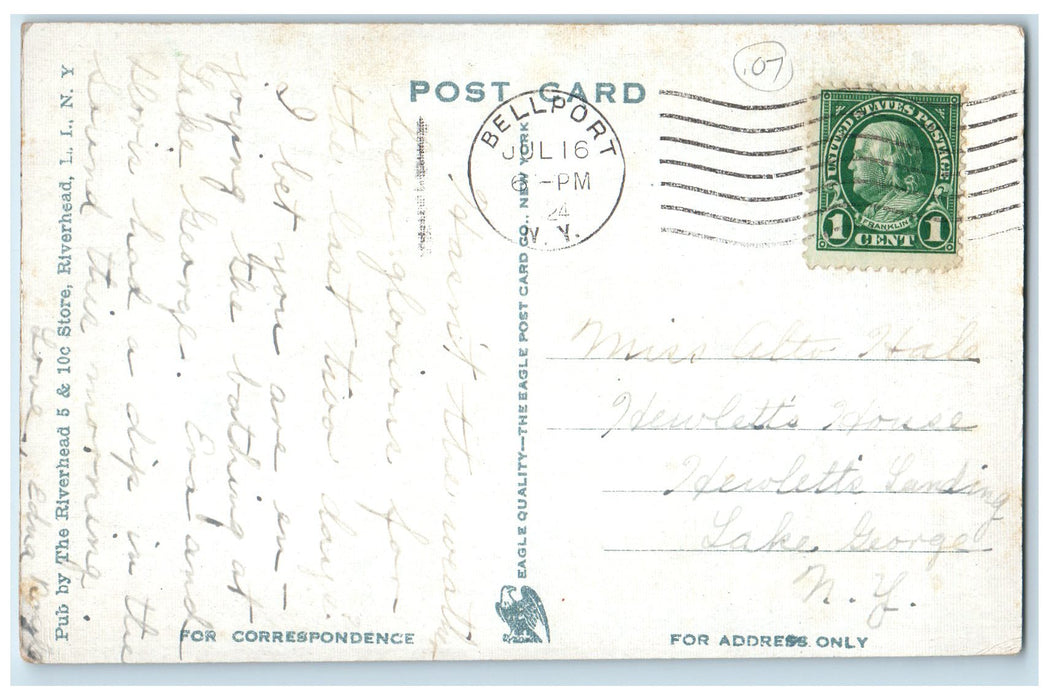 1924 St. John's Roman Catholic Church Belfry Riverhead Long Island LI Postcard