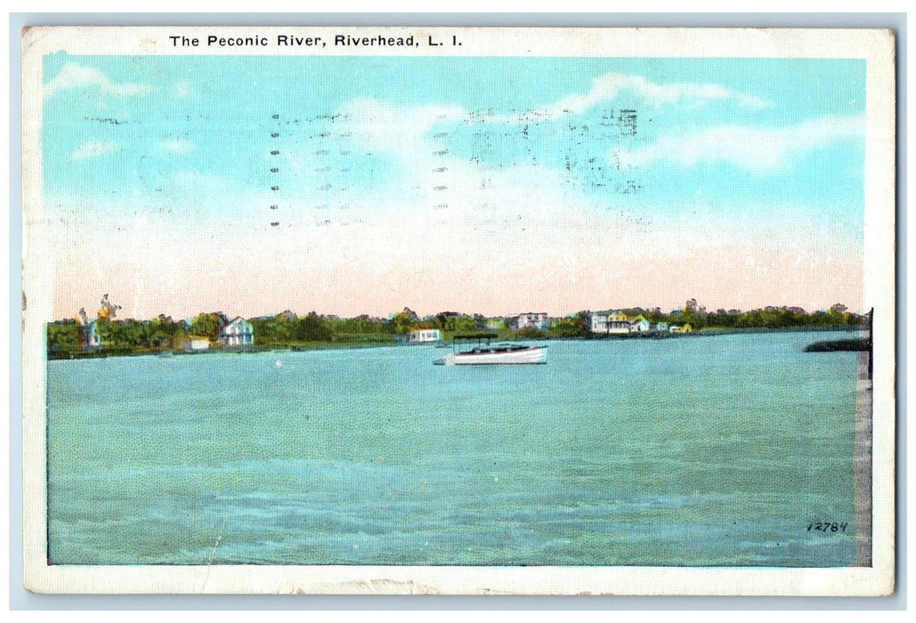 1924 The Peconic River Lake Boating House Tree Riverhead Long Island LI Postcard