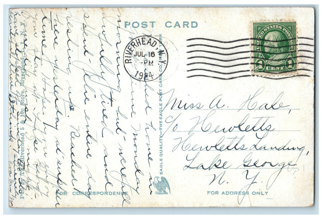 1924 The Peconic River Lake Boating House Tree Riverhead Long Island LI Postcard