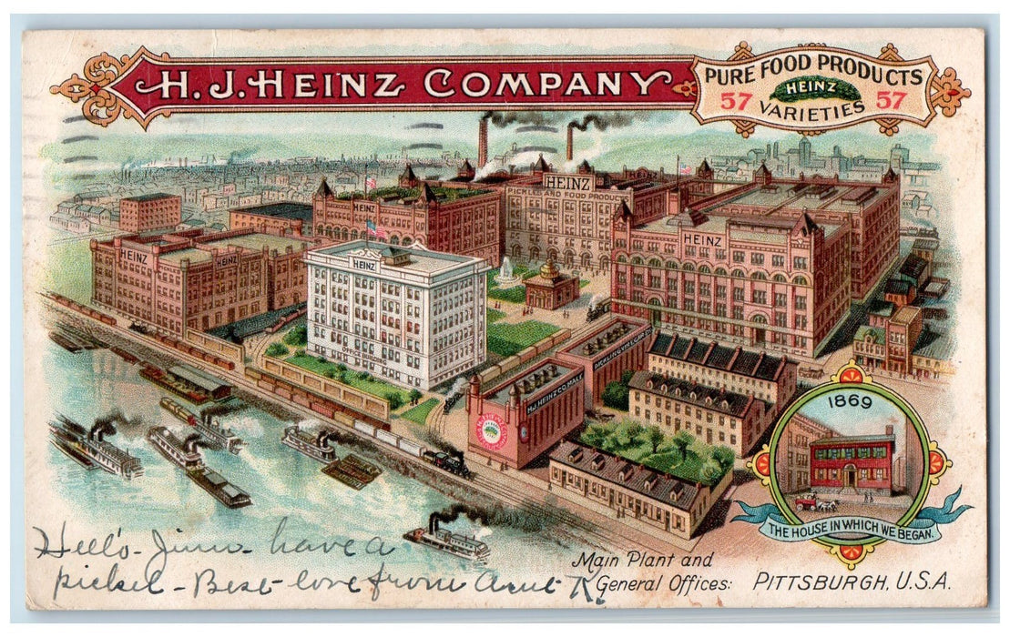 1910 H.J. Heinz Company Aerial View Pittsburgh Pennsylvania PA Posted Postcard