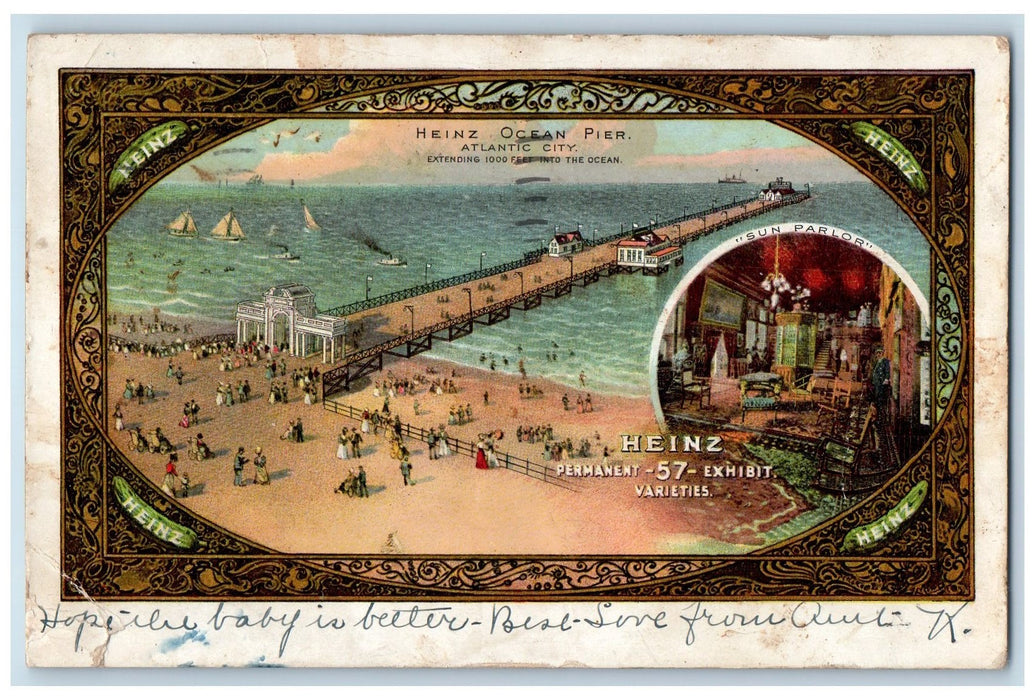 1910 Heinz Ocean Pier Dual View Bridge Atlantic City New Jersey Posted Postcard