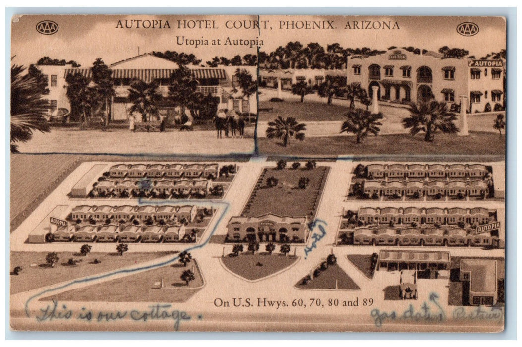 c1910s Autopia Hotel Court Utopia Multiview Phoenix Arizona AZ Unposted Postcard