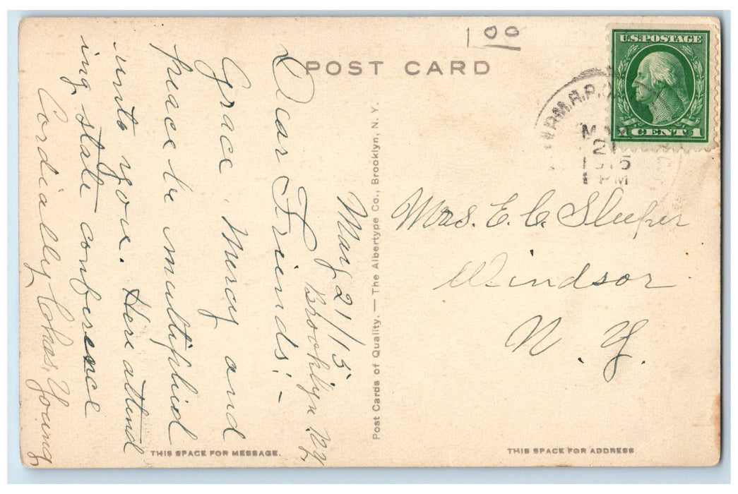 1915 Flatbush Congregational Church Side View Tree Brooklyn New York NY Postcard