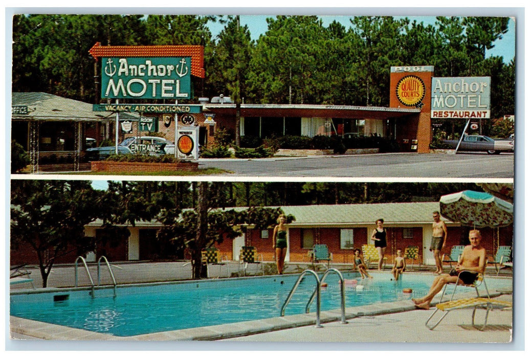 c1960s Anchor Motel And Restaurant Dual View Jesup Georgia GA Unposted Postcard