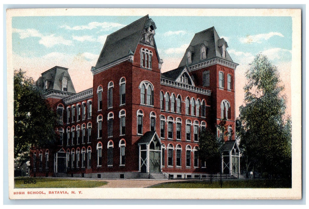 c1910's High School Building Exterior Scene Batavia New York NY Antique Postcard