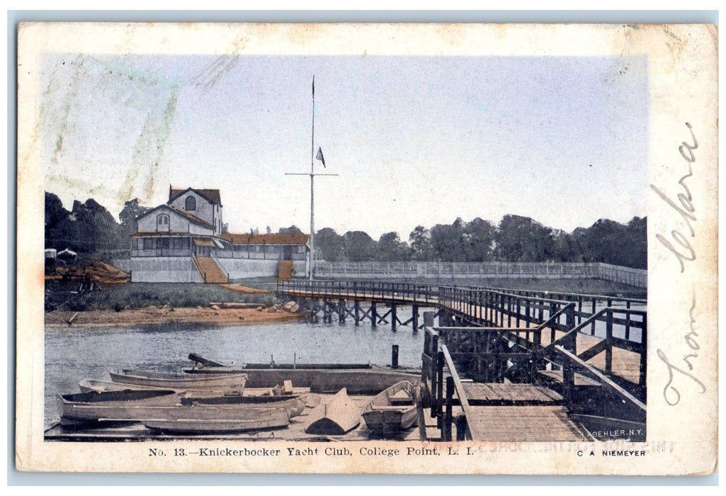1907 Knickerbocker Yacht Club College Point Long Island New York NY Postcard
