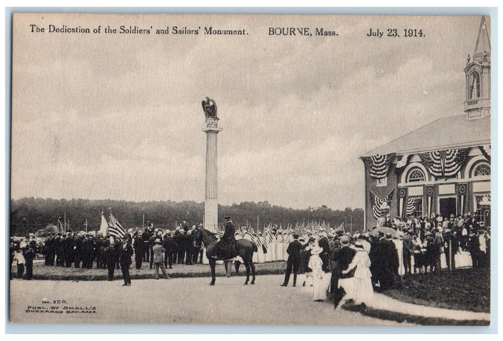 c1910 The Dedication Soldier's Sailor's Monument Statue Horse Bourne MA Postcard