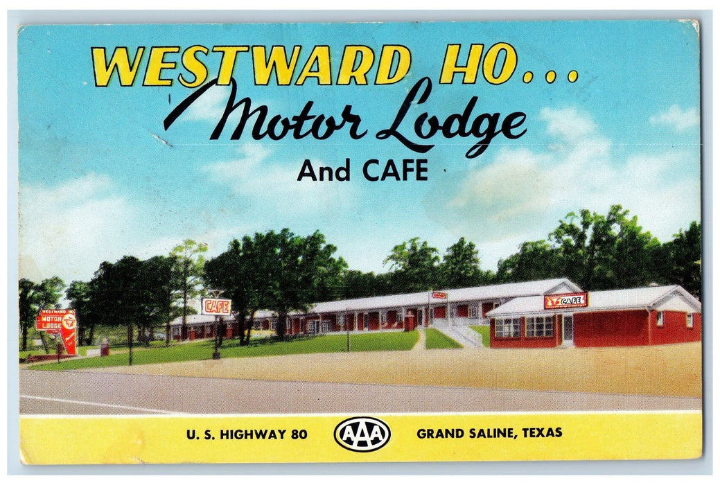 c1940's Westward Ho Motor Lodge And Cafe View Grand Saline TX Unposted Postcard