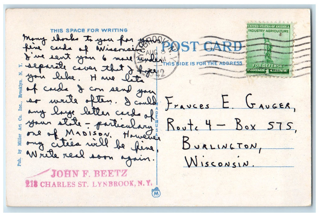 1942 YMCA Jamaica Side View Building Trees Sidewalk Long Island NY Postcard