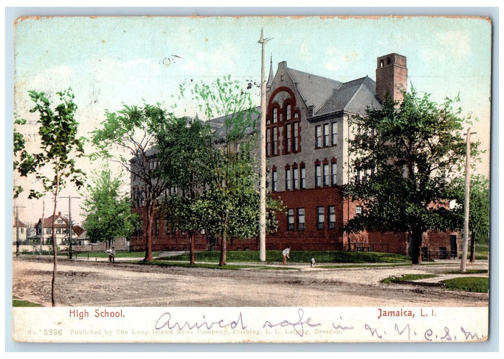 1905 High School Jamaica Cleaning Dirty Road Long Island New York NY Postcard