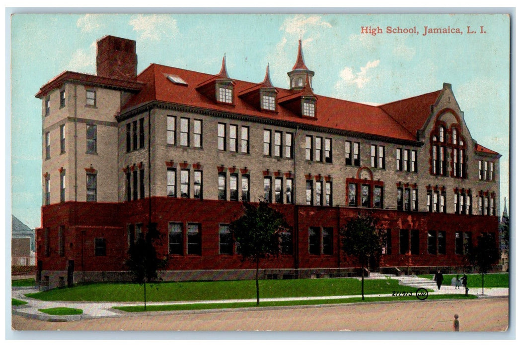 c1950's High School Jamaica Building Front View Long Island New York NY Postcard