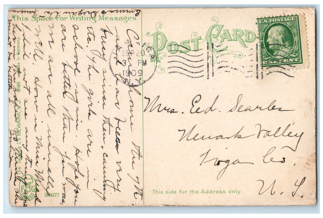 1909 Town Hall View People Sidewalk Dirt Road Jamaica Long Island N.Y. Postcard