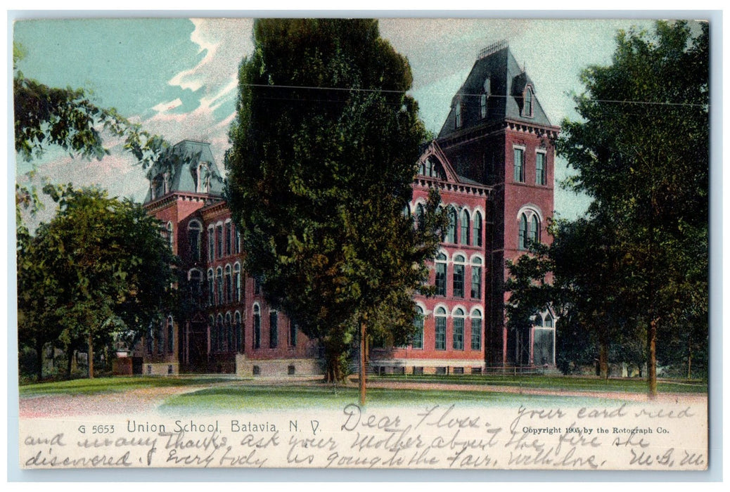 1906 Union School Building Panoramic View Batavia New York NY Antique Postcard