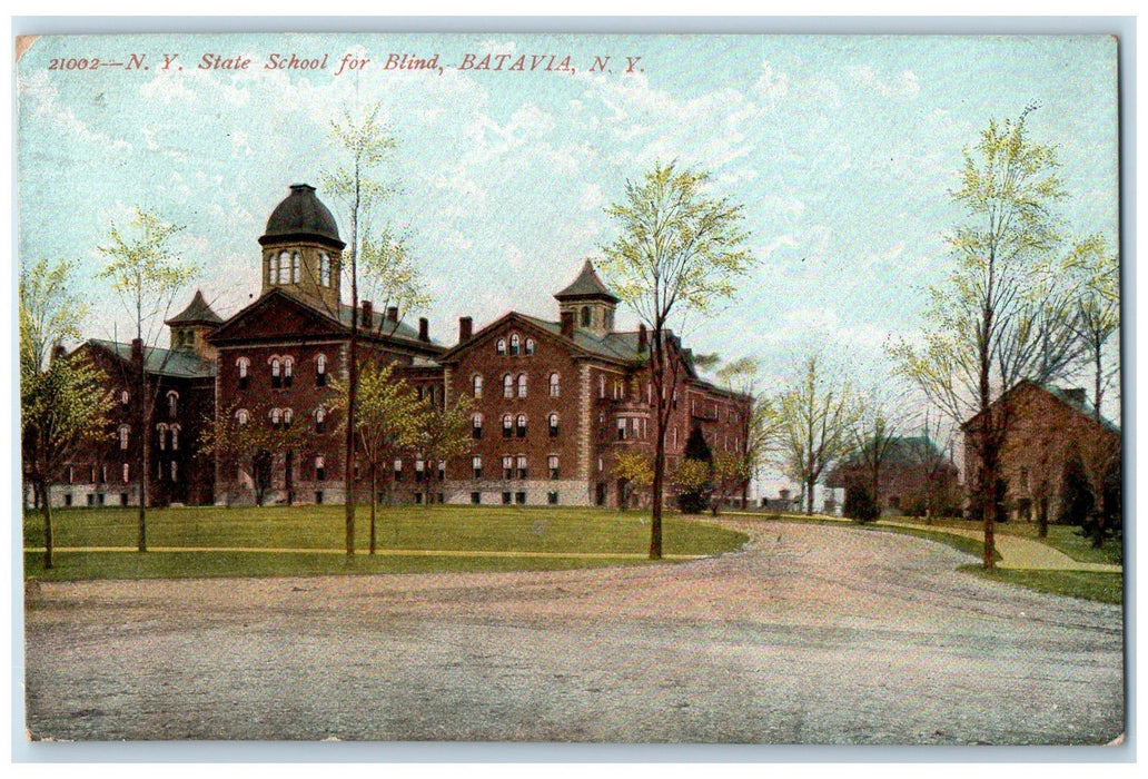 1908 New York State School For Blind Batavia NY, Dirt Road Tree-lined  Postcard