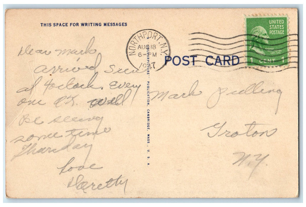1947 Greetings From Huntington Fishing Sun Shine Long Island N.Y. Postcard