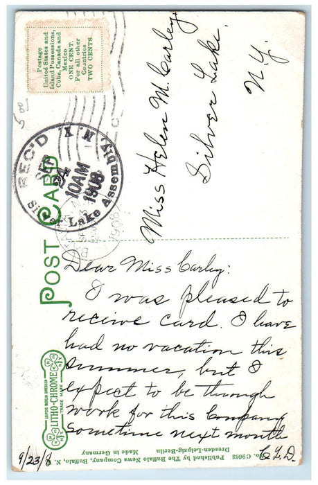1908 First Baptist Church Batavia New York NY Panoramic View Tree-lined Postcard
