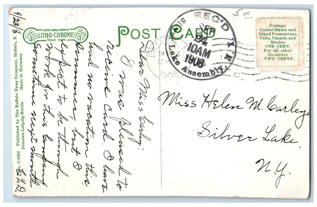 1908 First Baptist Church Batavia New York NY Panoramic View Tree-lined Postcard