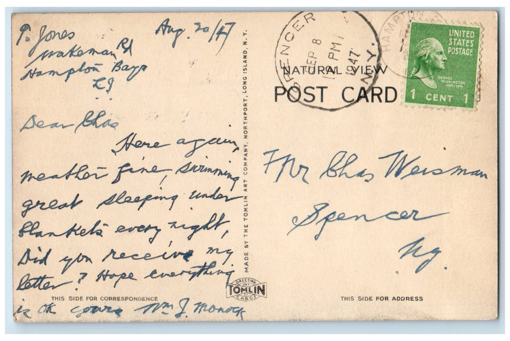 1947 Sunrise Trail Shinnecock Hills Dirt Road Forest Hamton Bays N.Y. Postcard