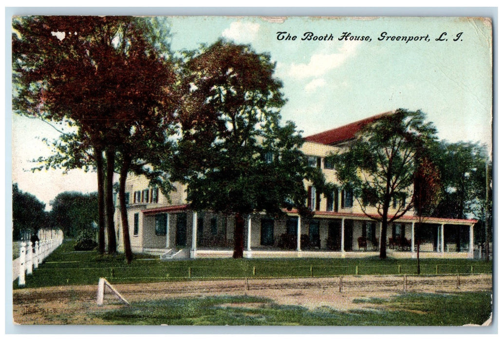 1909 The Booth House View Dirt Road Wired Grass Fence Green Port N.Y. Postcard