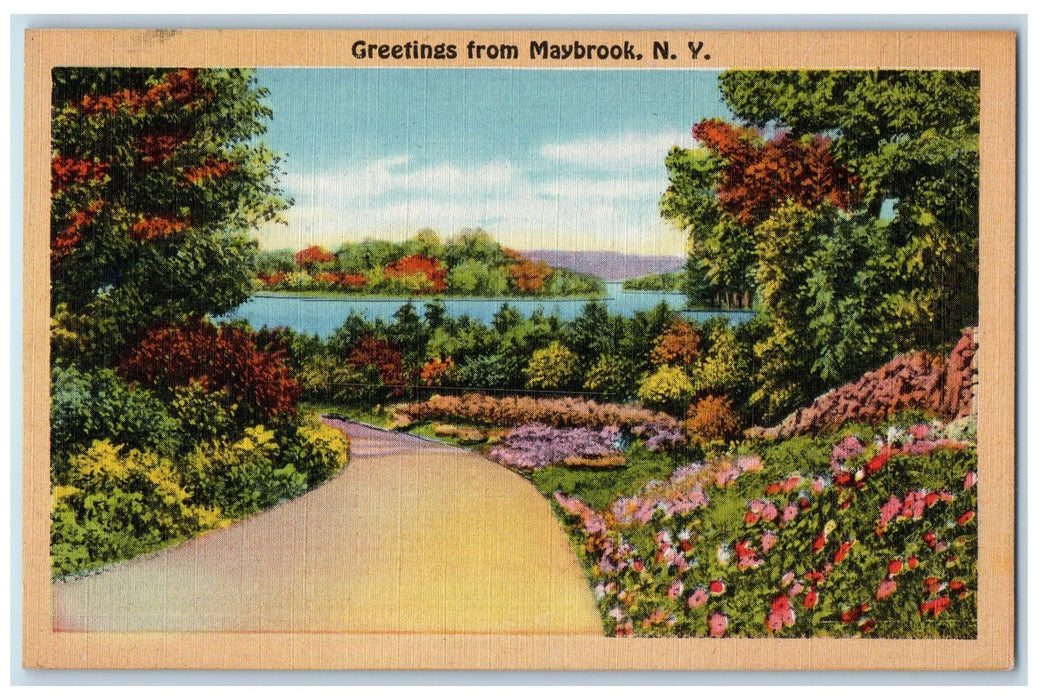 c1940's Greetings From Maybrook Scene New York NY Unposted Flowers Postcard