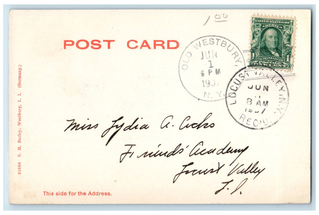 1907 Winter Scene Phippes Lane Dirt Road Horse Carriage Westbury N.Y. Postcard