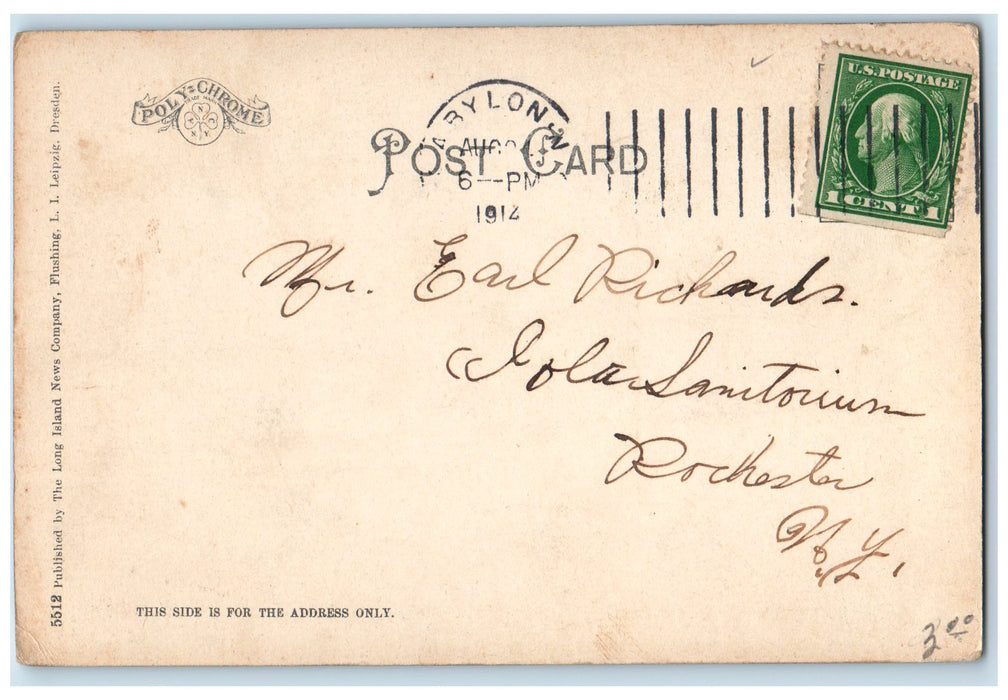 1912 Fire Island Light House Scene Long Island  New York NY Posted Boat Postcard