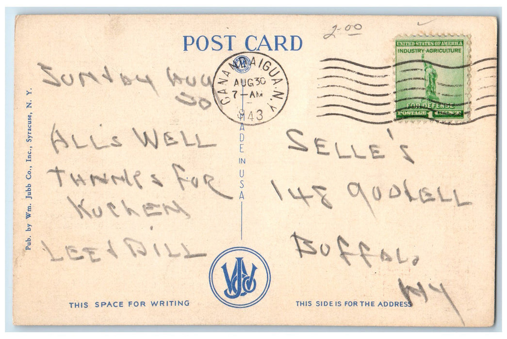 1943 View From The Yacht Club Of Sailboats On Canandaigua Lake NY Postcard