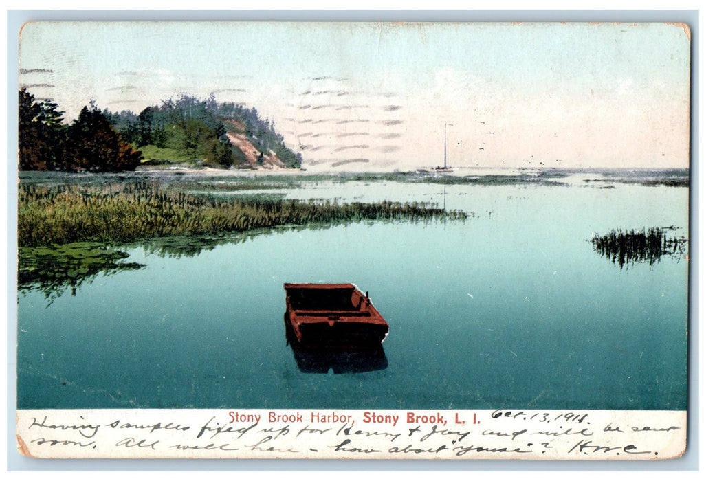 1911 Stony Brook Harbor Lake Pond Passenger Boat Hills Stony Brook N.Y. Postcard