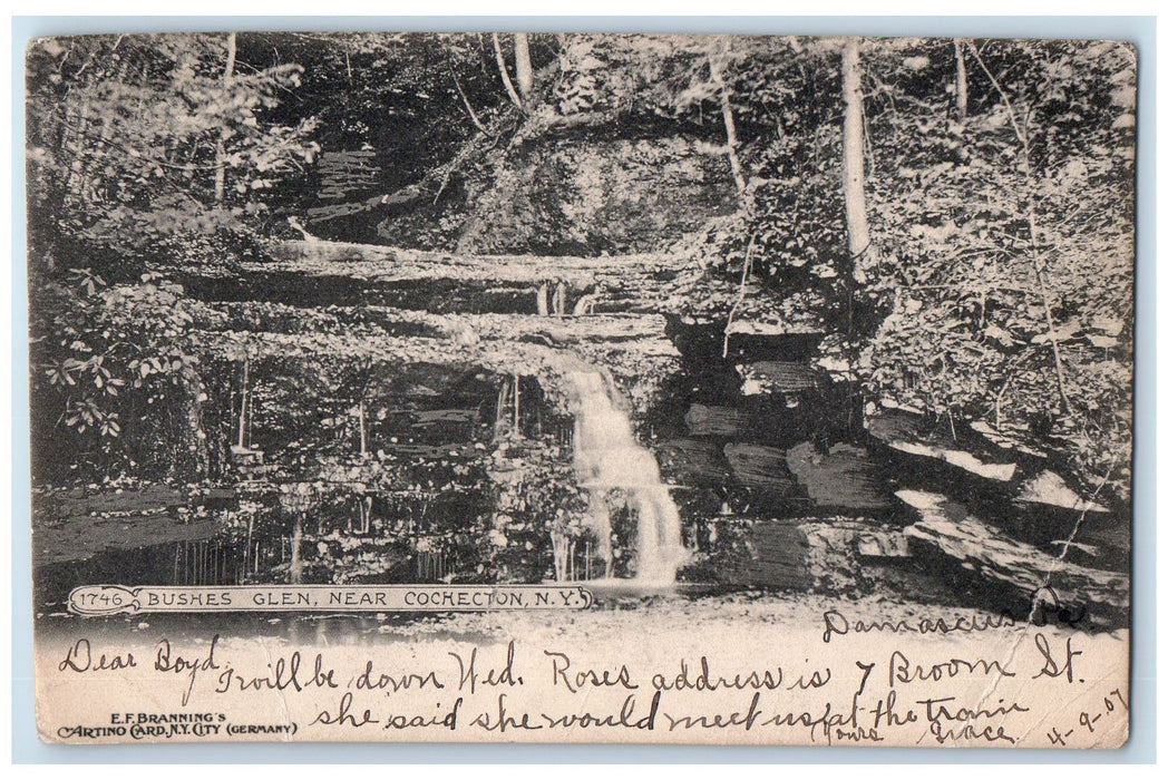 1907 Bush's Glen Near Cochecton New York NY, Water Falls Scene Antique Postcard