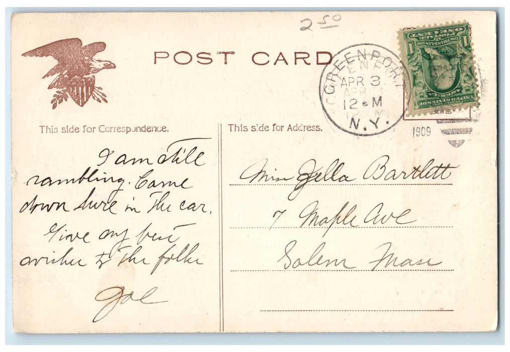 1909 Driving Along Shore Deering's Harbor Shelter Island Heights N.Y. Postcard