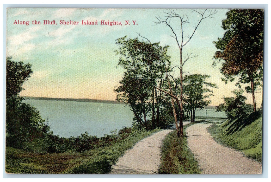 1910 Along The Bluff Dirt Road Sailboat Shelter Island Heights N.Y. Postcard