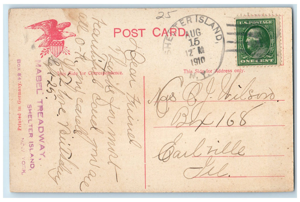 1910 Along The Bluff Dirt Road Sailboat Shelter Island Heights N.Y. Postcard