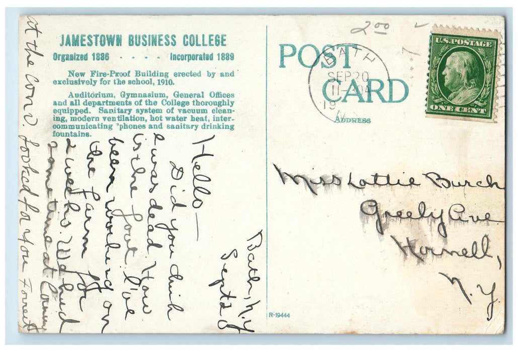 1914 Jamestown Business College Exterior Jamestown New York NY Posted Postcard