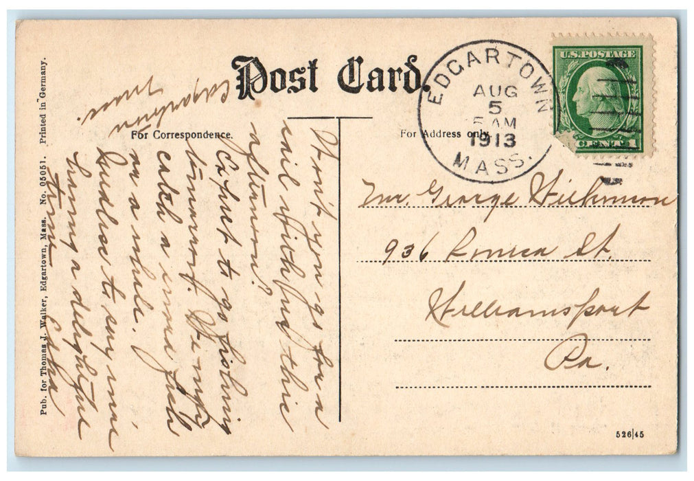 1913 Snug Harbor Boats Dock Building Edgartown Massachusetts M.A. Postcard