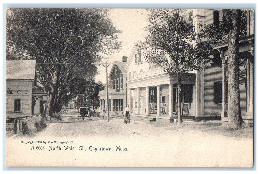 c1905 North Water St. Dirt Road Horse Carriage Building Edgartown M.A. Postcard