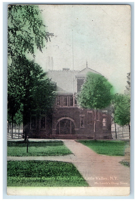 1910 Cattaraugus County Clerk's Office Little Valley New York NY Posted Postcard