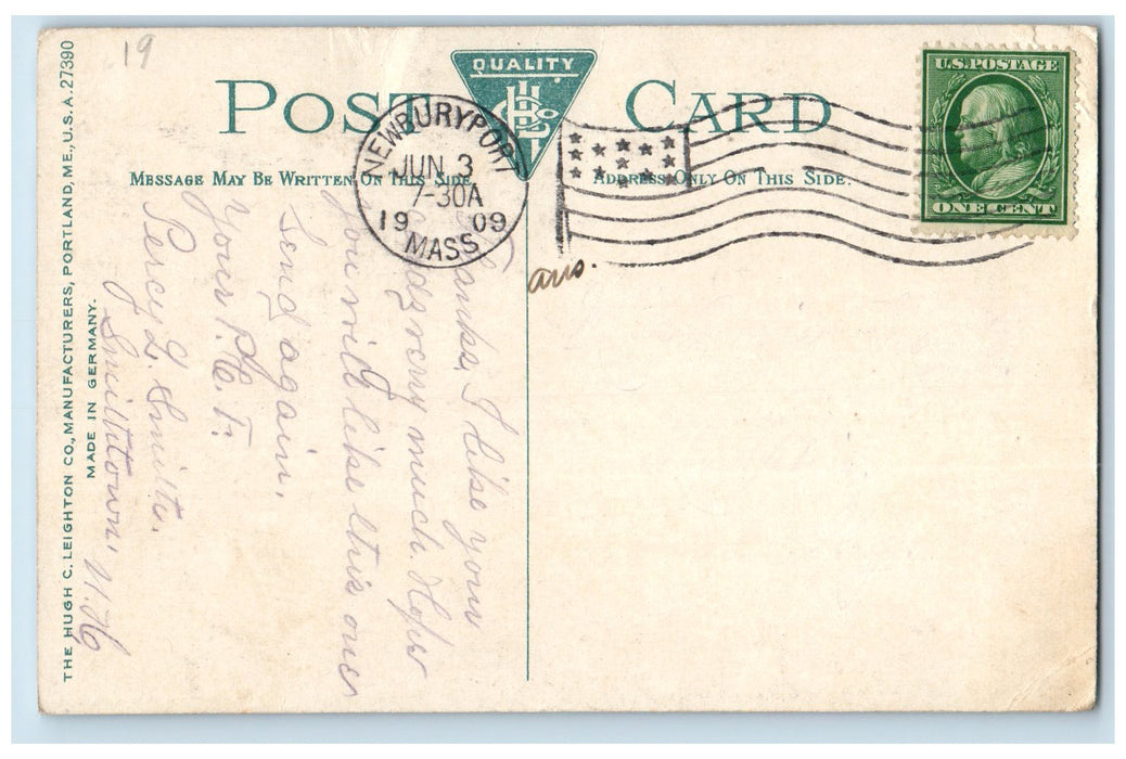 1909 Newburyport Winter Scene Chain Bridge lake Pond Newburyport M.A. Postcard