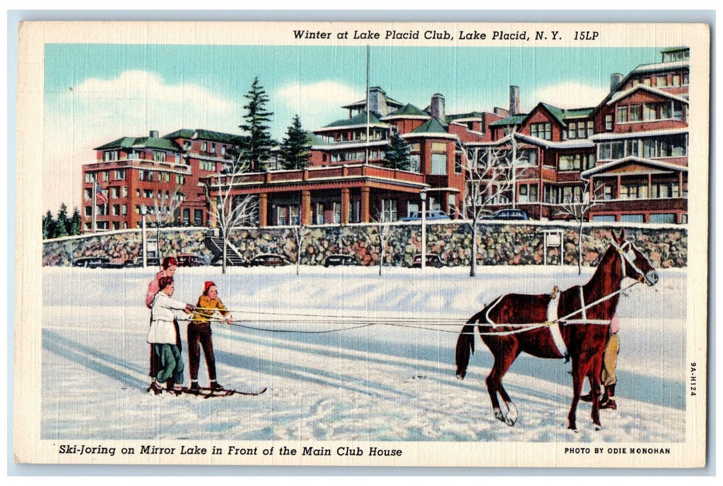 c1940's Winter At Lake Placid Club Lake Club New York NY Unposted Horse Postcard