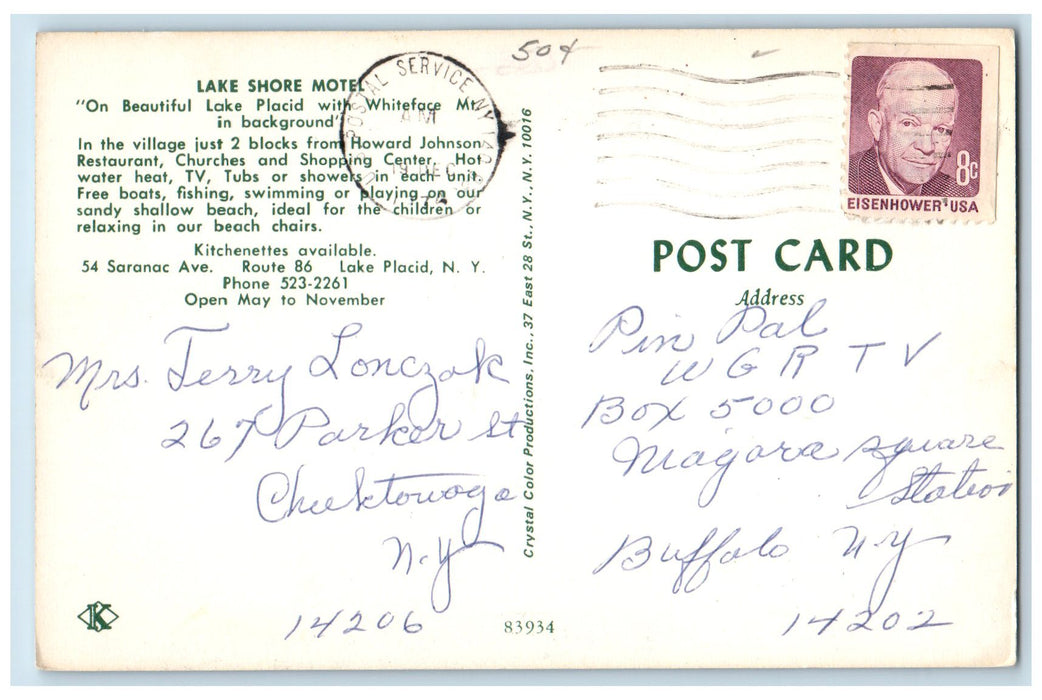 1977 Lake Shore Motel Scene Lake Placid New York NY Posted Vintage Postcard