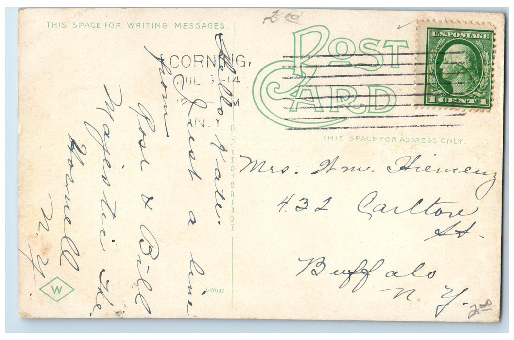 1914 Bridge In Dennison Park Boat Canoeing Scene Corning New York NY Postcard